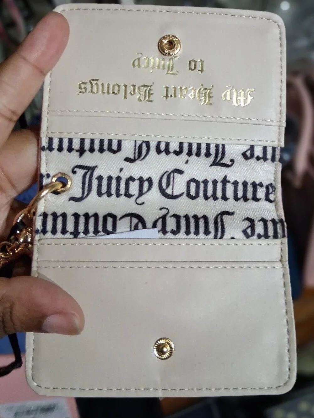 Juicy Couture Pink Suede Card Holder with Crystal Embroidery